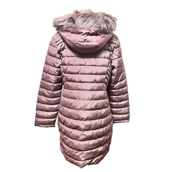 Kenneth Cole Womens Dusty Rose Chevron Quilted Down Long Puffer Jacket Sz L - Picture 7 of 13